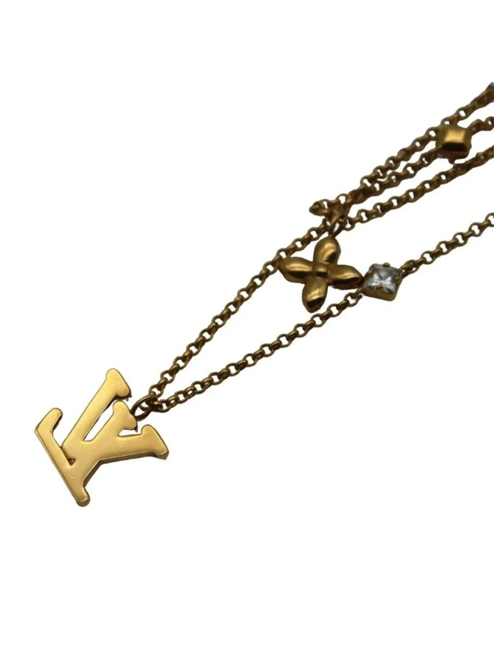 Louis Vuitton Necklace LV Gold Rhinestone Layering Style
